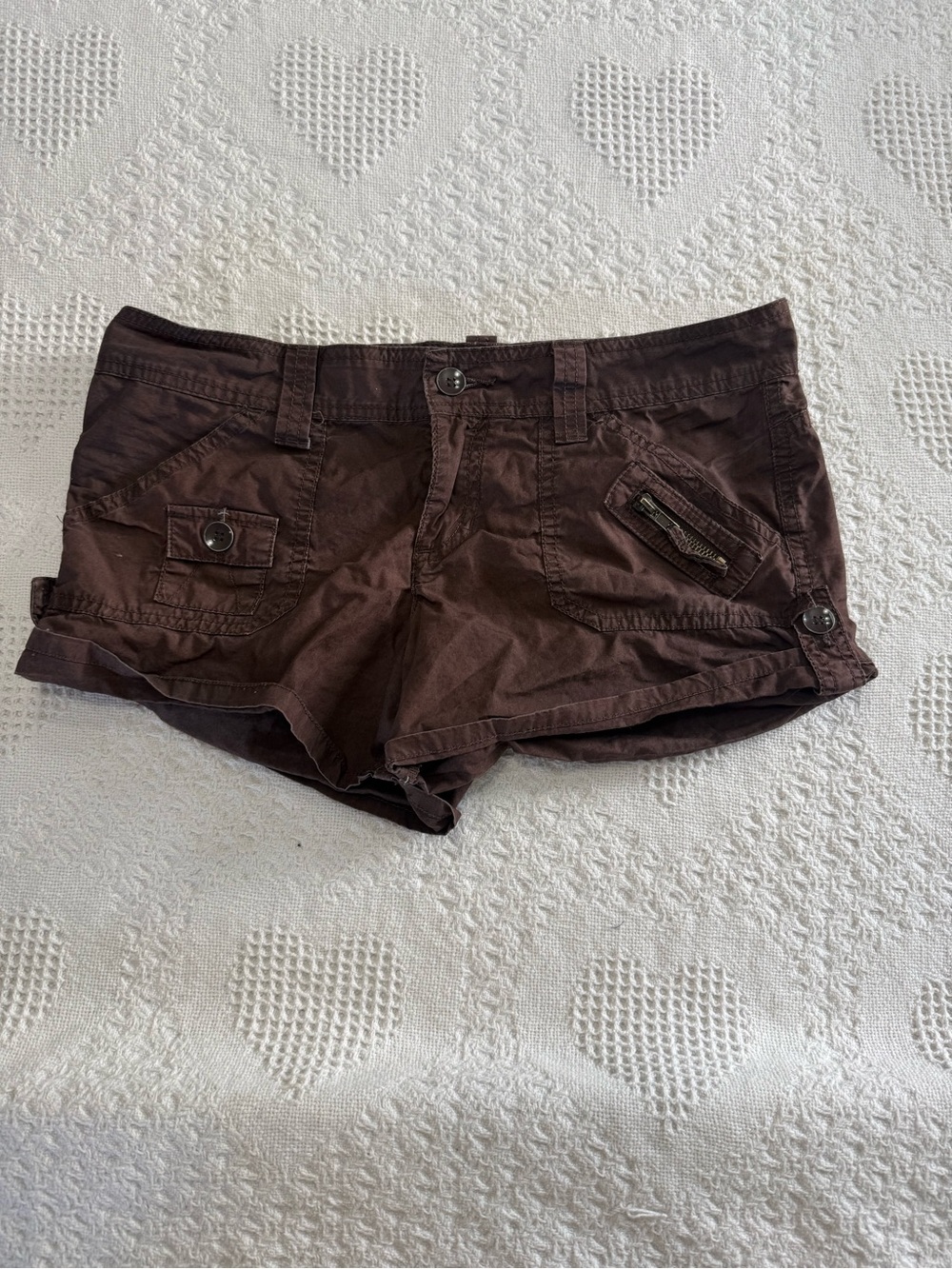 Y2K No Boundaries Low Rise Cotton Utility Brown Micro Cargo Shorts (7)